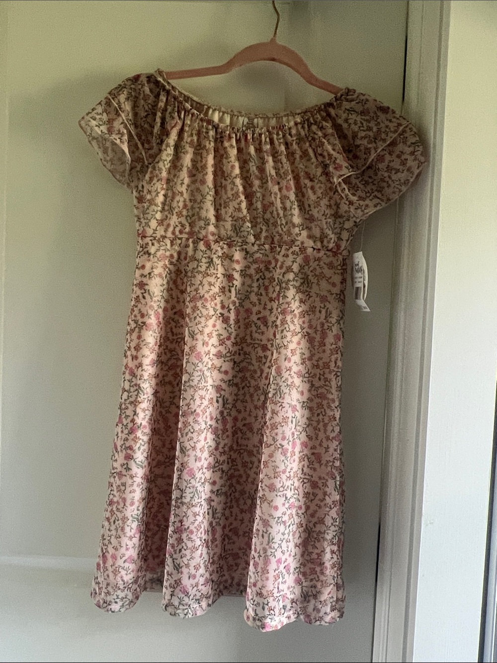 Girls Pink Floral Off-Shoulder Summer Dress
